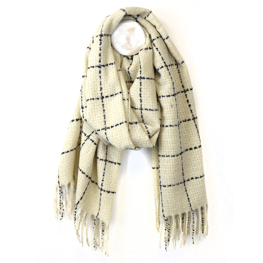Cream Fine Checked Winter Scarf