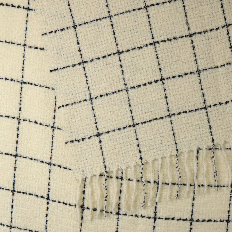 Cream Fine Checked Winter Scarf