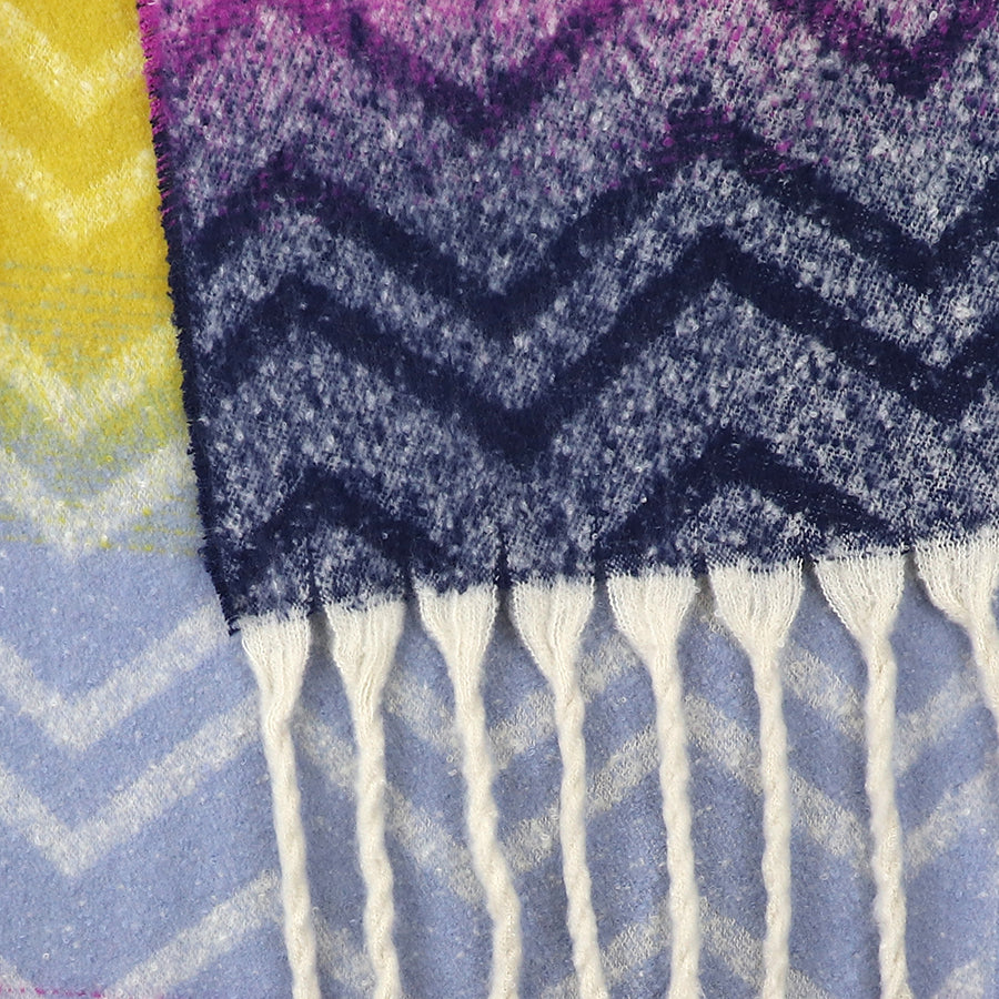 Blue, Pink and Yellow Boucle Chevron Winter Scarf