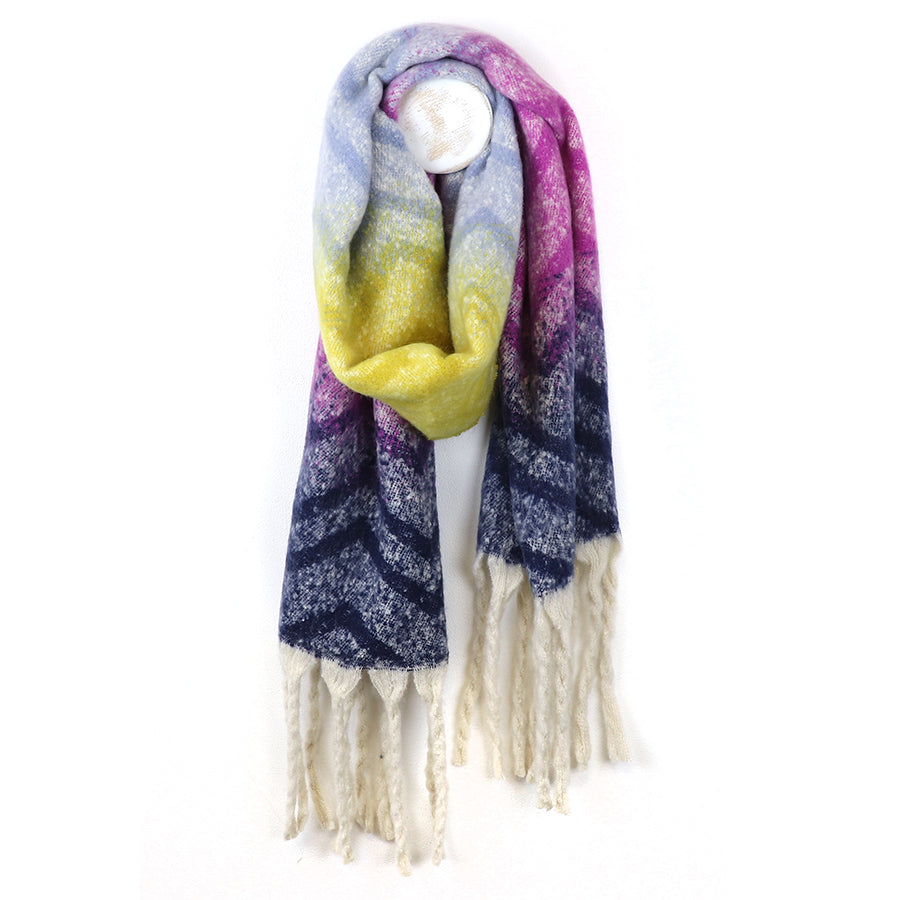 Blue, Pink and Yellow Boucle Chevron Winter Scarf