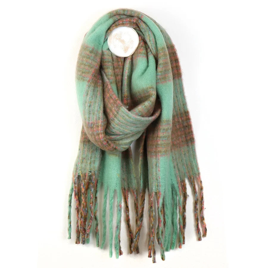 Mint Green Chunky Checked Winter Scarf