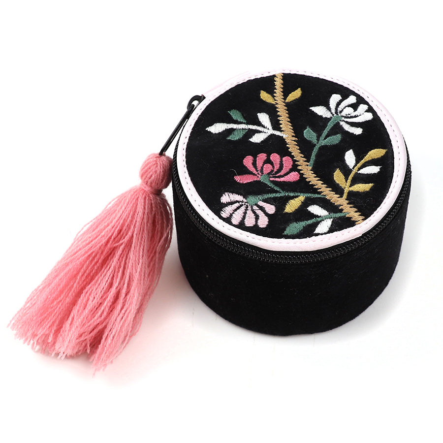 Black Velvet Floral Embroidered Trinket Box