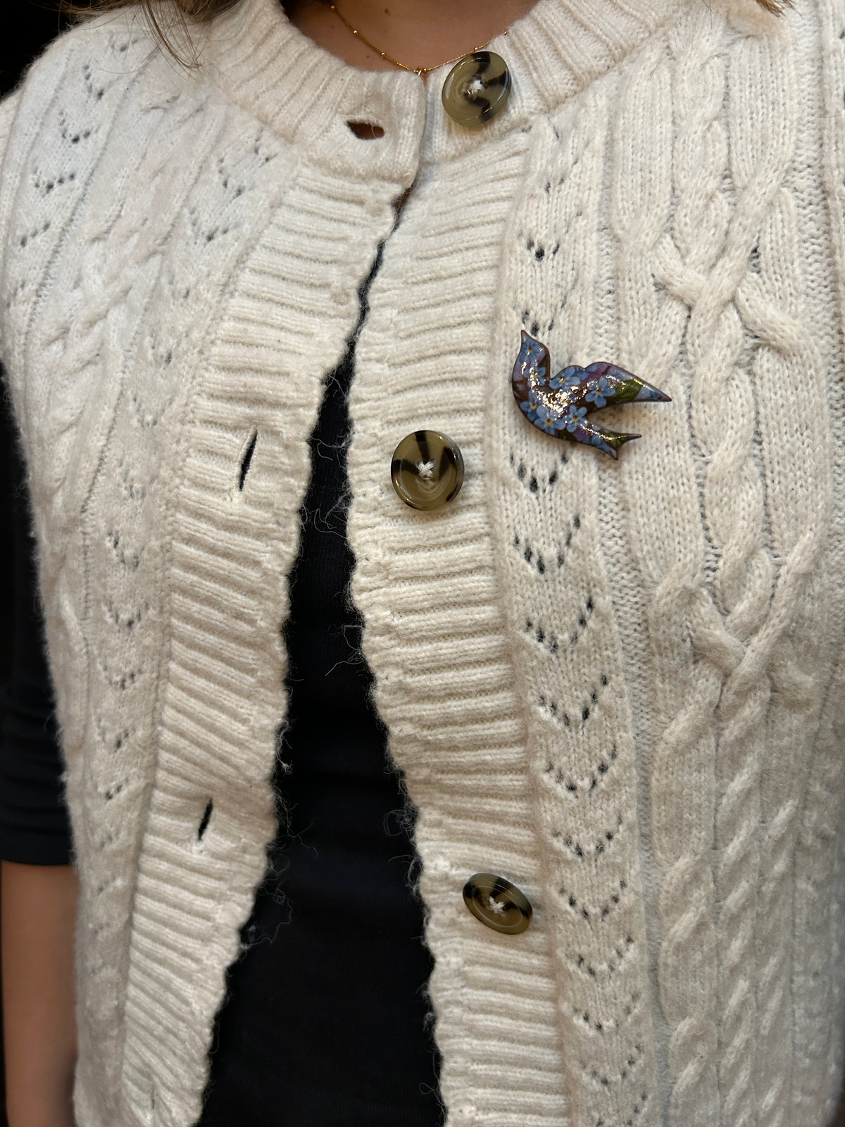 Ceramic Brooch - Blue Floral Bird Shaped