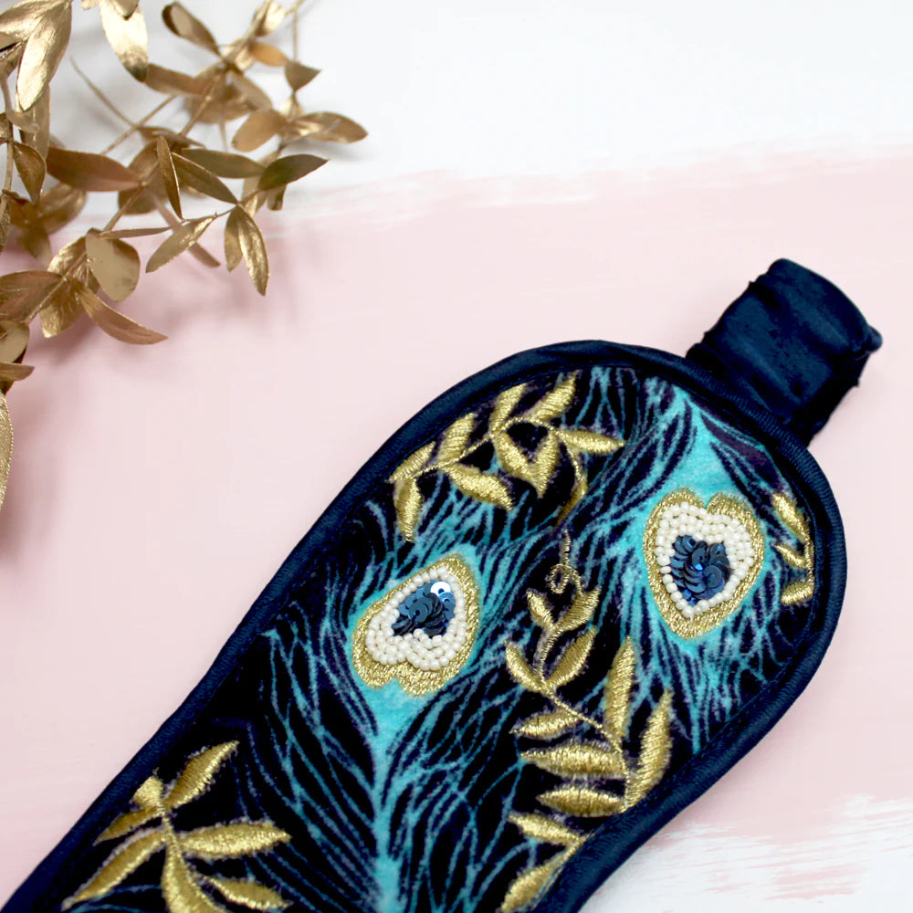 Peacock Embroidered Velvet Eye Mask