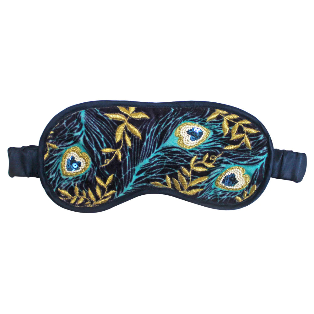 Peacock Embroidered Velvet Eye Mask