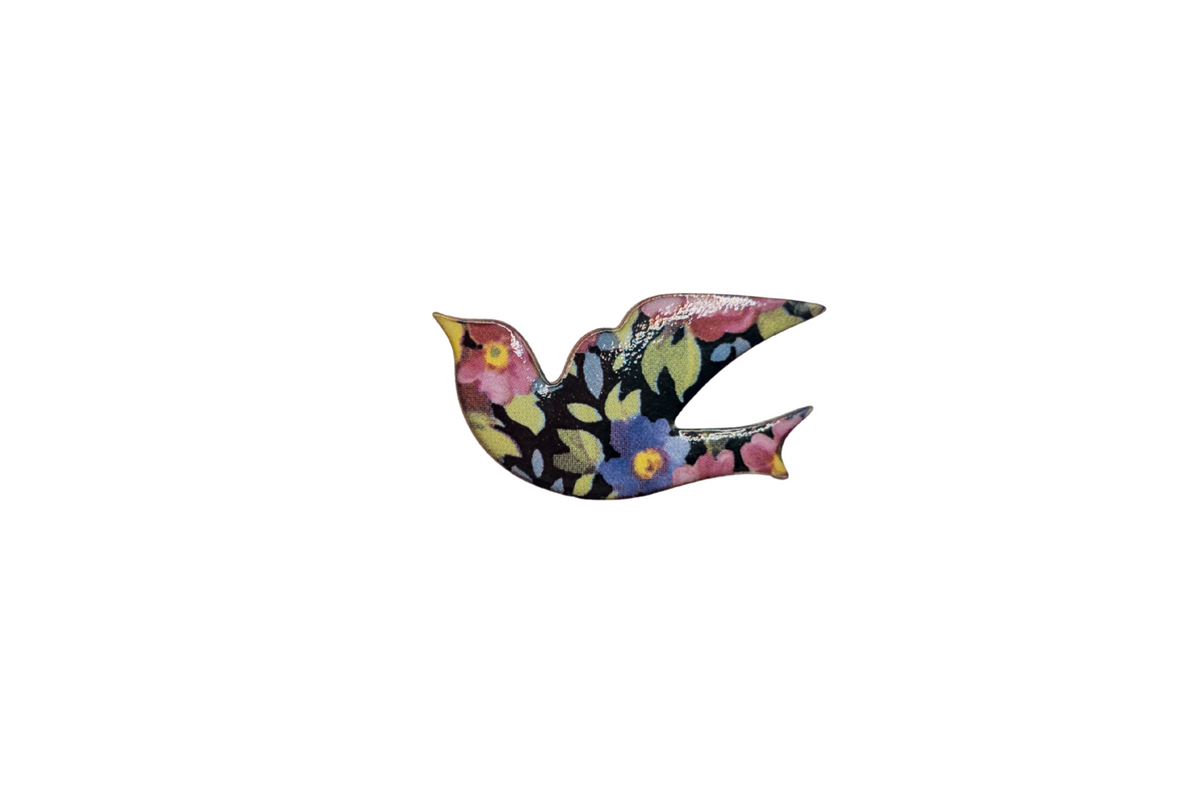 Ceramic Brooch - Multicolour Floral Bird Shaped