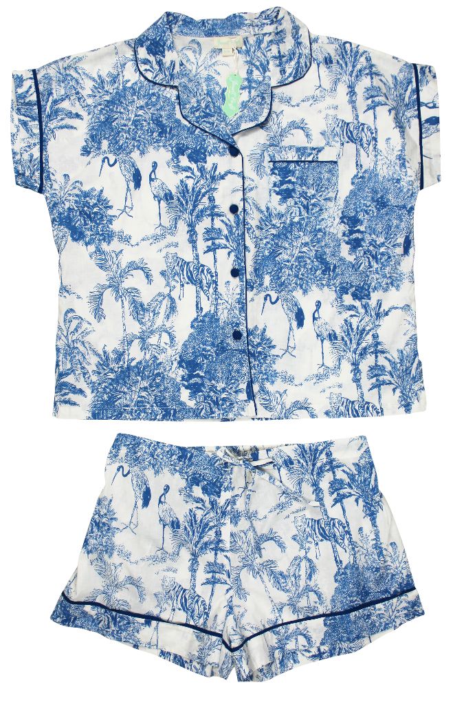 Blue &amp; White Safari Print Cotton Pyjamas