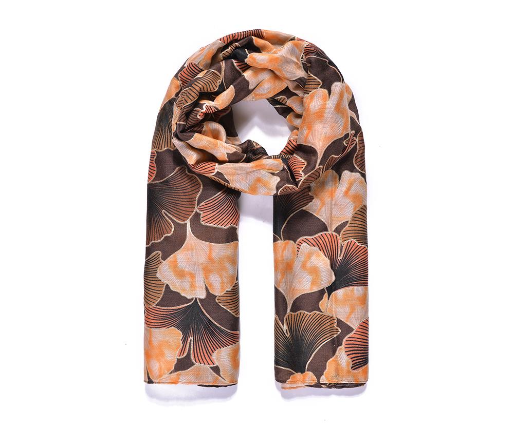 Autumnal Gingko Leaf Brown and Gold Print Scarf