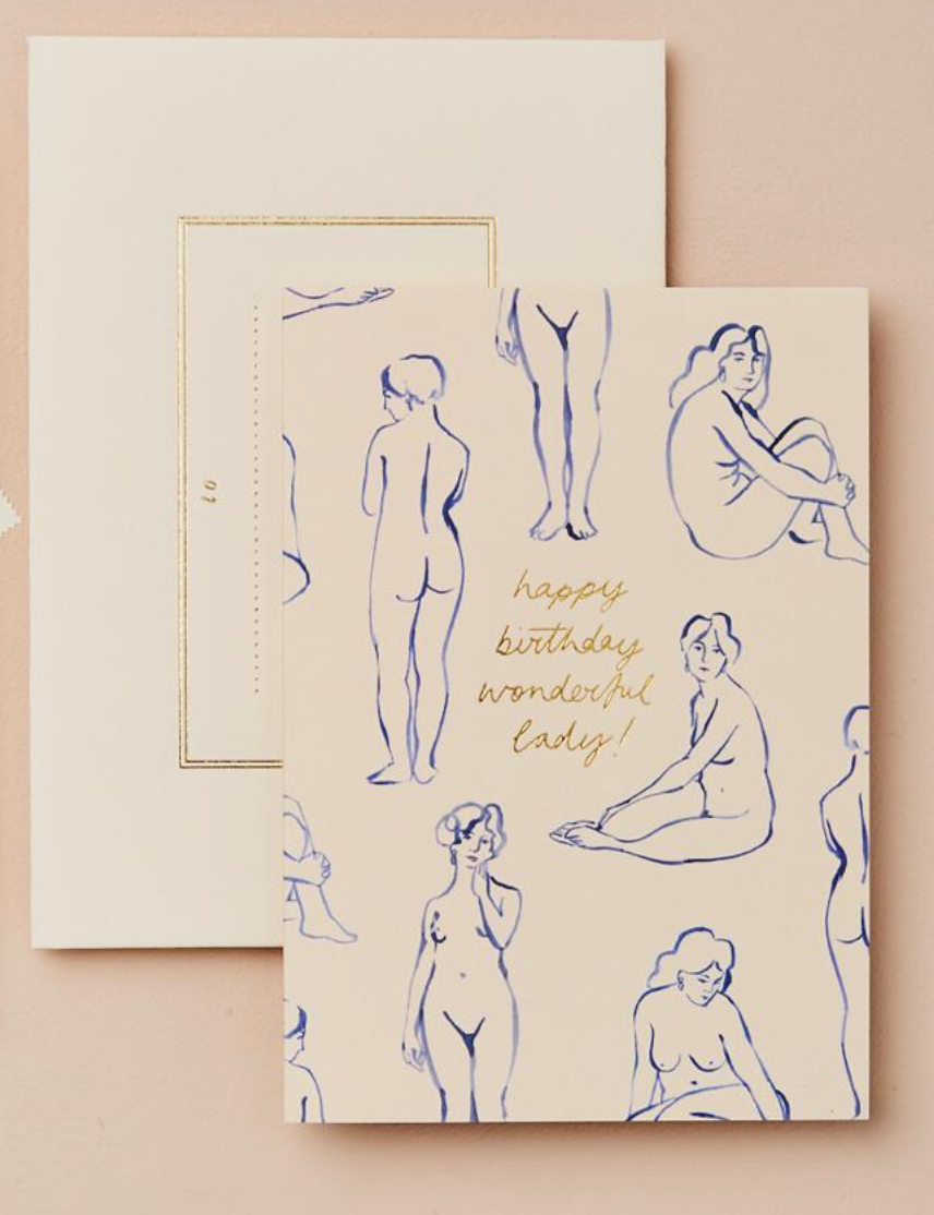 &#39;Happy Birthday Wonderful Lady&#39; Blue Nudes Greetings Card