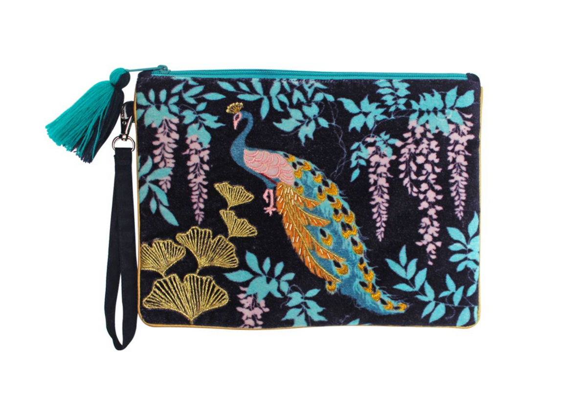 Peacock Embroidered Clutch Bag